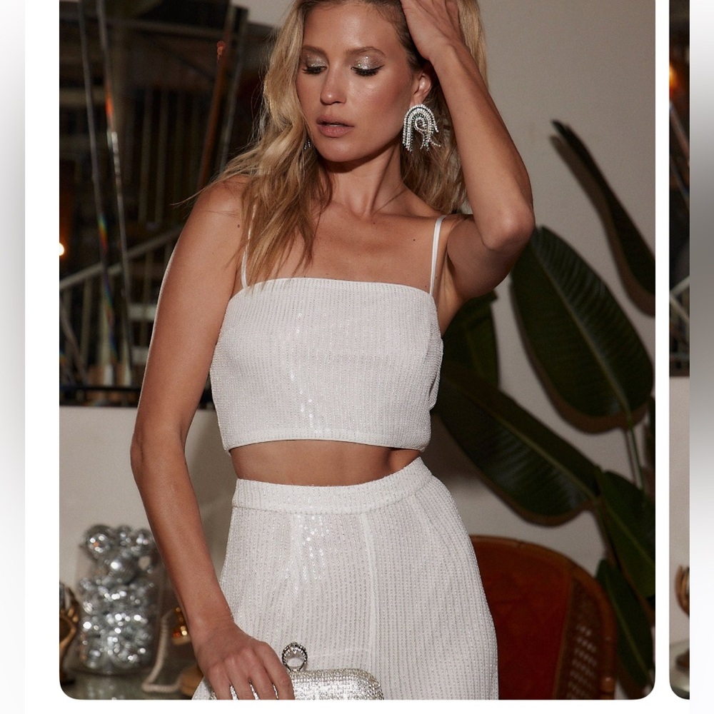 NWT! 12th tribe Soiree White Sequin Crop Top